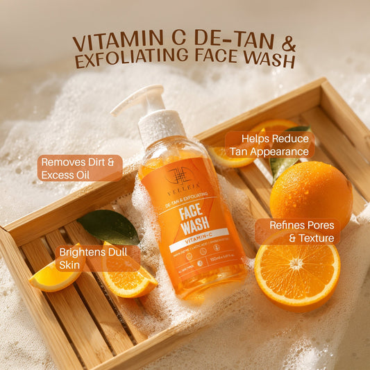 De-Tan & Exfoliating Face Wash | Vitamin C Tan Removal & Brightening Face Cleanser - Velleja