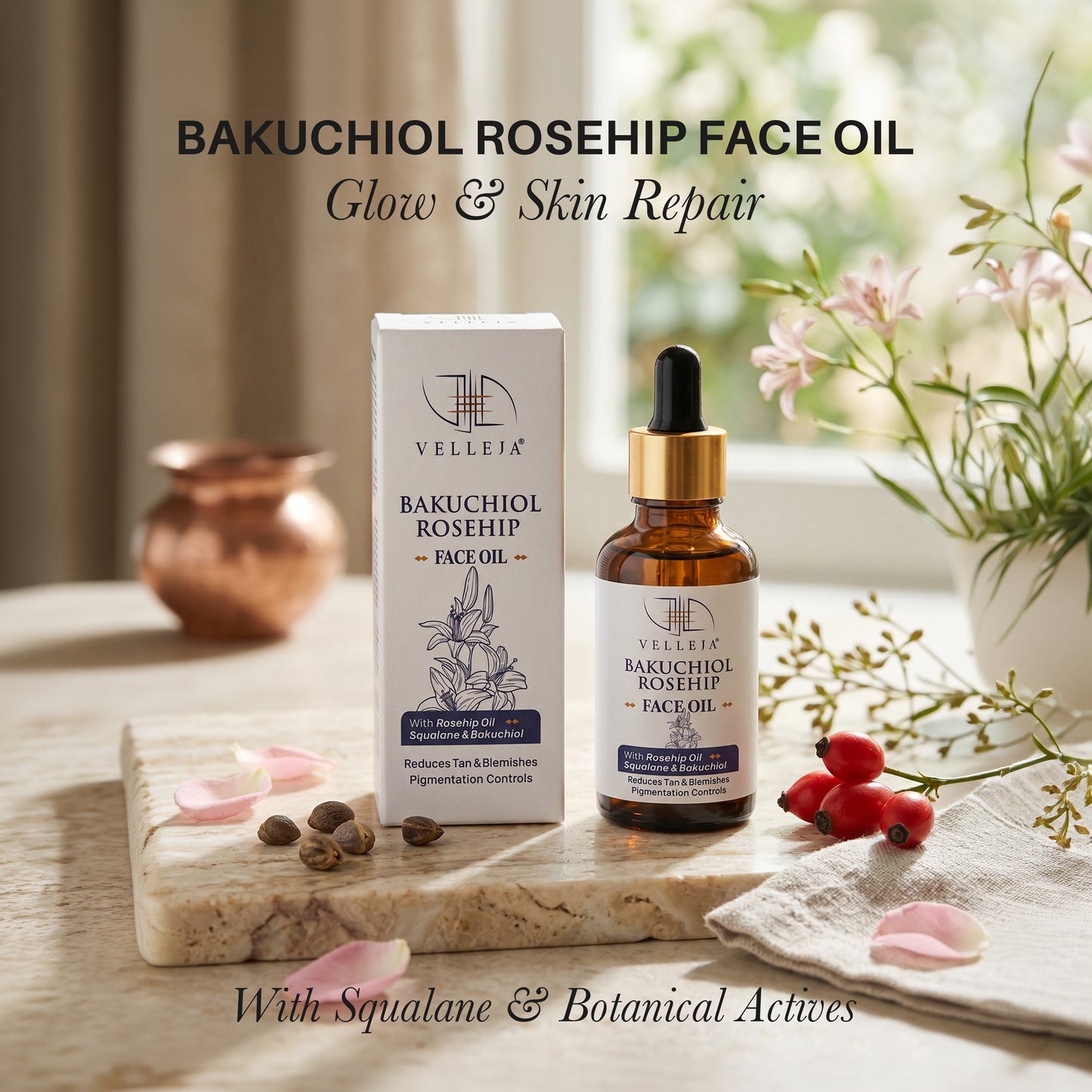 Bakuchiol Rosehip Face Oil with Squalane | Ayurvedic Face Serum for Pigmentation, Tan Removal & Blemishes