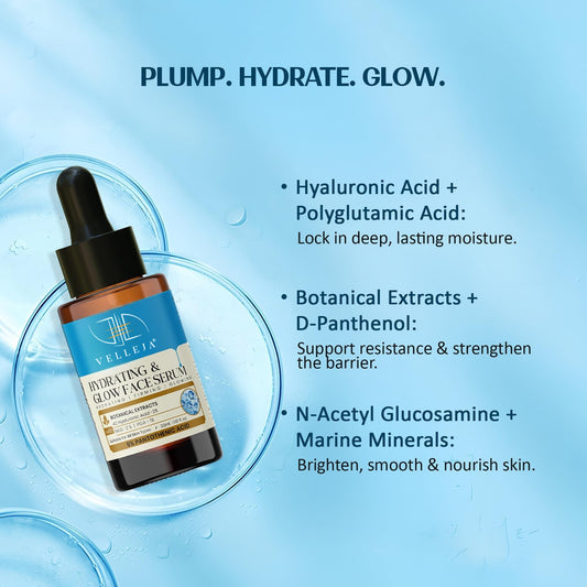 Hyaluronic Acid Hydrating & Glow Face Serum|48-Hour Moisture Lock|Plumping, Firming & Lightweight Serum for Extra Dry Skin