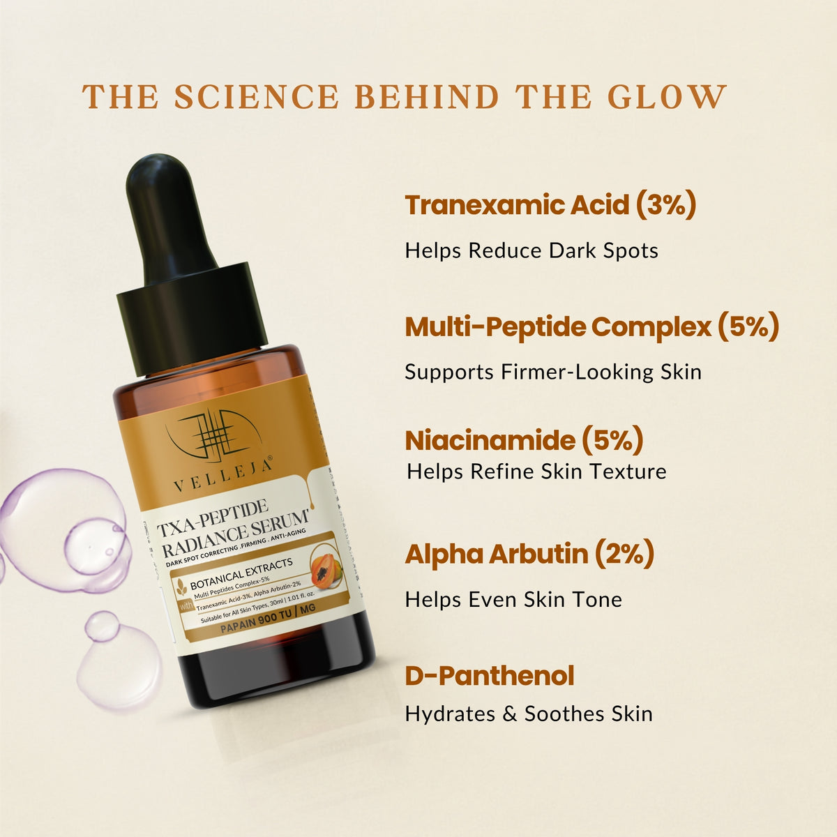 TXA Peptides Face Serum | For Dark Spots, Pigmentation & Melasma - Velleja