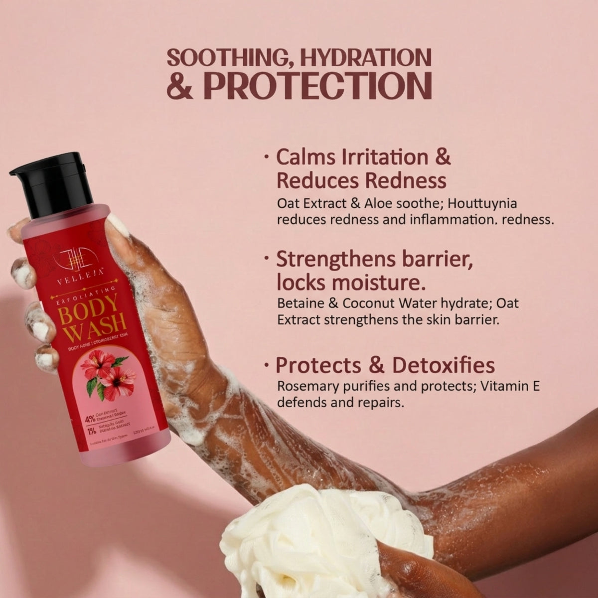 Exfoliating Body Wash with Salicylic Acid for Body Acne & Rough Bumpy Skin | Reduce Strawberry Legs - Velleja