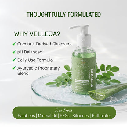 MoringAloe Face Wash | Skin Brightening & Hydrating Ayurvedic Gentle Face Wash - Velleja