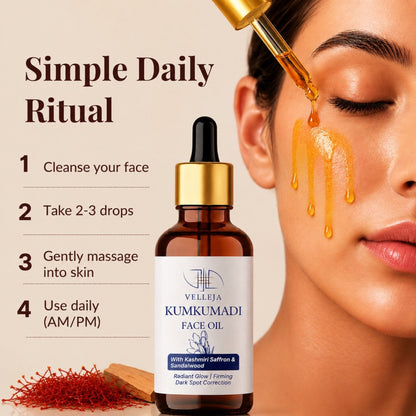 Kumkumadi Face Oil with Kashmiri Saffron & Sandalwood | Ayurvedic Anti Aging Face Serum for Brightening, Dark Spots & Pigmentation