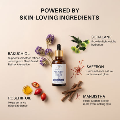 Bakuchiol Rosehip Face Oil with Squalane | Ayurvedic Face Serum for Pigmentation, Tan Removal & Blemishes