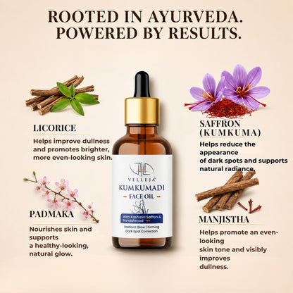 Kumkumadi Face Oil with Kashmiri Saffron & Sandalwood | Ayurvedic Anti Aging Face Serum for Brightening, Dark Spots & Pigmentation