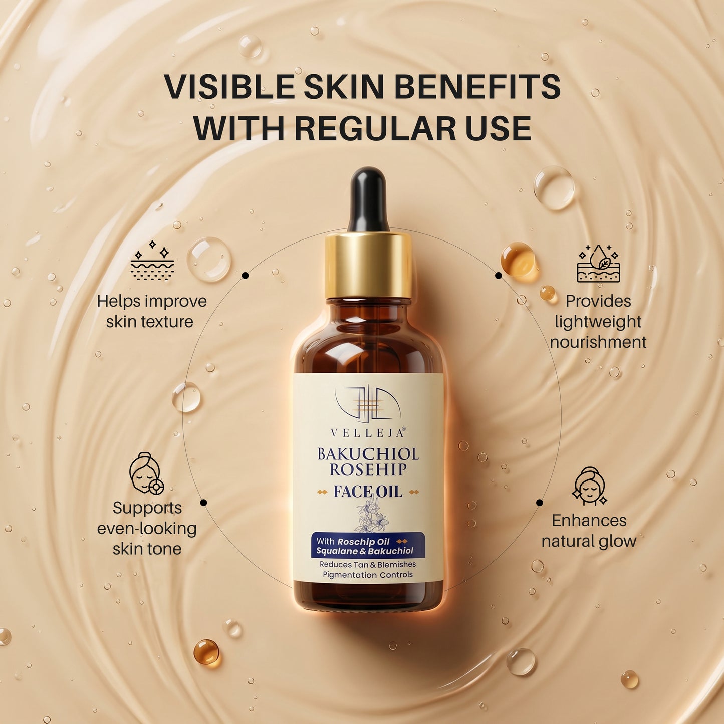 Bakuchiol Rosehip Face Oil with Squalane | Ayurvedic Face Serum for Pigmentation, Tan Removal & Blemishes