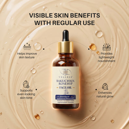 Bakuchiol Rosehip Face Oil with Squalane | Ayurvedic Face Serum for Pigmentation, Tan Removal & Blemishes
