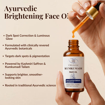 Kumkumadi Face Oil with Kashmiri Saffron & Sandalwood | Ayurvedic Anti Aging Face Serum for Brightening, Dark Spots & Pigmentation
