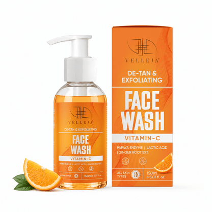 De-Tan & Exfoliating Face Wash | Vitamin C Tan Removal & Brightening Face Cleanser - Velleja