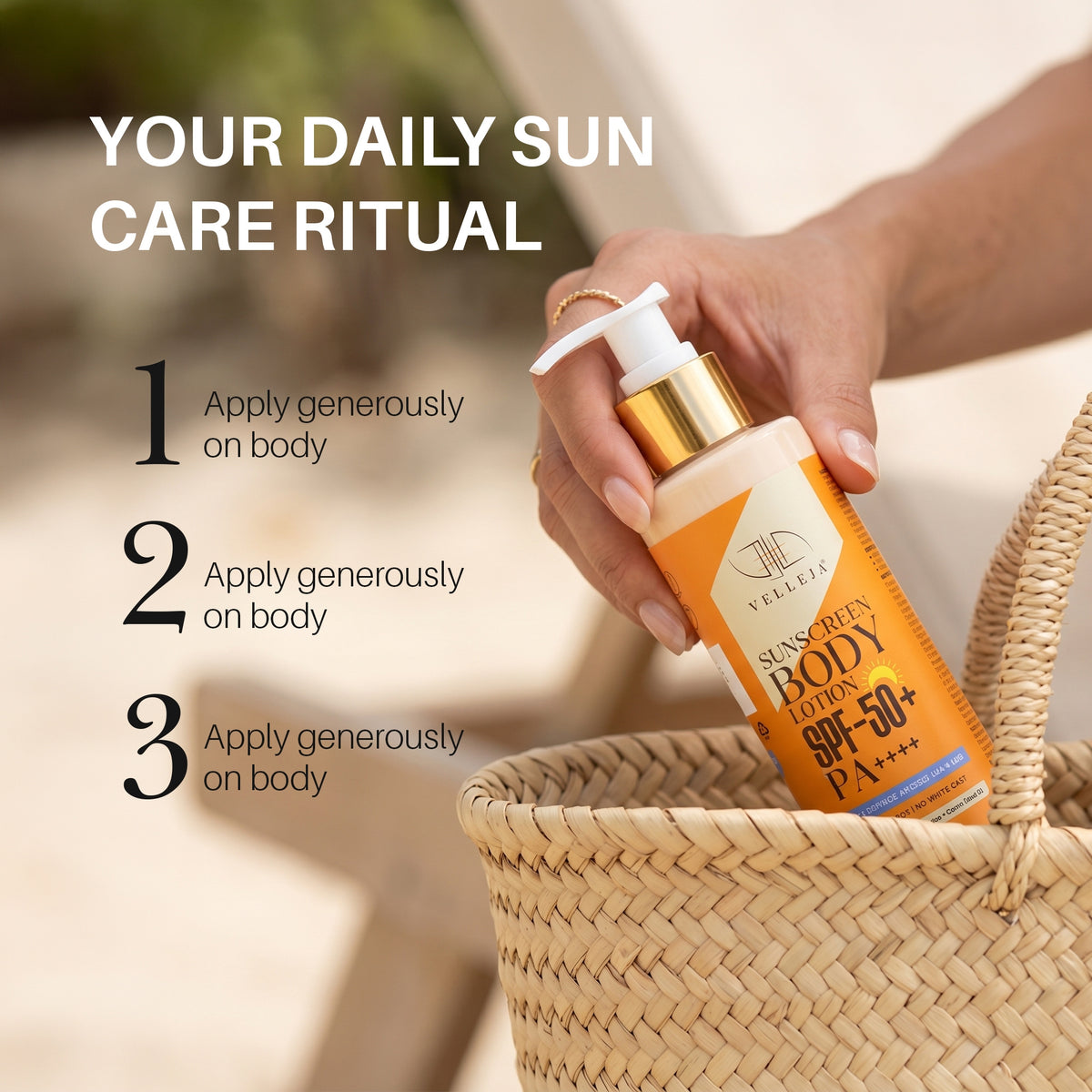 2-in-1 Sunscreen Body Lotion SPF 50 PA++++ with 5% Niacinamide & Ceramides - Velleja