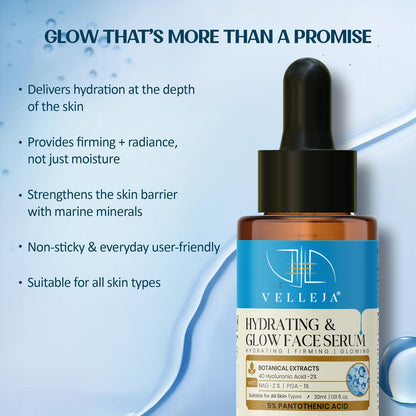 Hyaluronic Acid Hydrating & Glow Face Serum|48-Hour Moisture Lock|Plumping, Firming & Lightweight Serum for Extra Dry Skin - Velleja