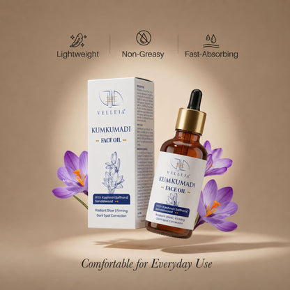 Kumkumadi Face Oil with Kashmiri Saffron & Sandalwood | Ayurvedic Anti Aging Face Serum for Brightening, Dark Spots & Pigmentation