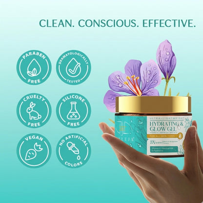 Ultra-Lightweight Hydrating & Glow Gel with Vitamin C, Bakuchiol, Gold Leaf, Saffron & Rice Water for Brightening & Dark Spots, Hyaluronic Acid & Rice Water