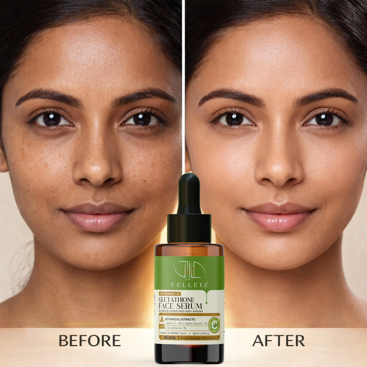 Vitamin C + Glutathione Brightening Serum | Glow Serum for Sensitive & All Skin Types - Velleja