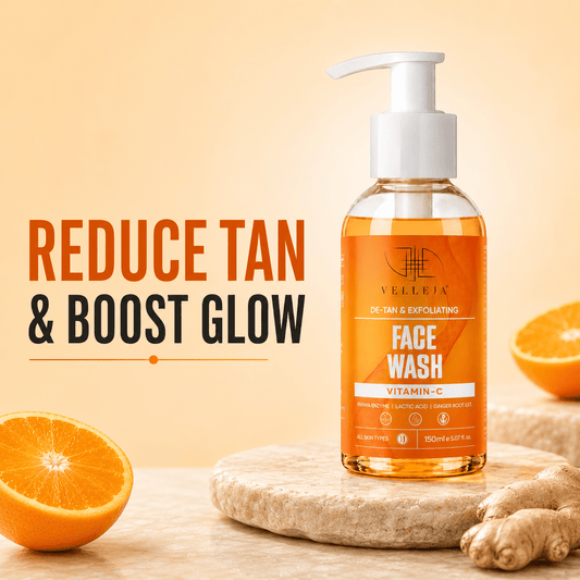 De-Tan & Exfoliating Face Wash | Vitamin C Tan Removal & Brightening Face Cleanser - Velleja
