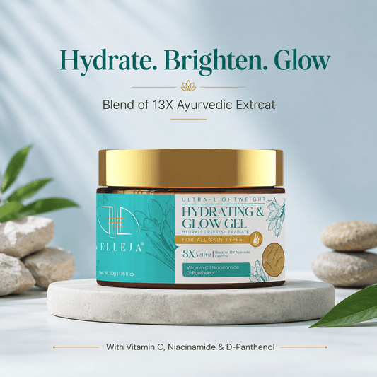 Ultra-Lightweight Hydrating & Glow Gel with Vitamin C, Bakuchiol, Gold Leaf, Saffron & Rice Water for Brightening & Dark Spots, Hyaluronic Acid & Rice Water - Velleja