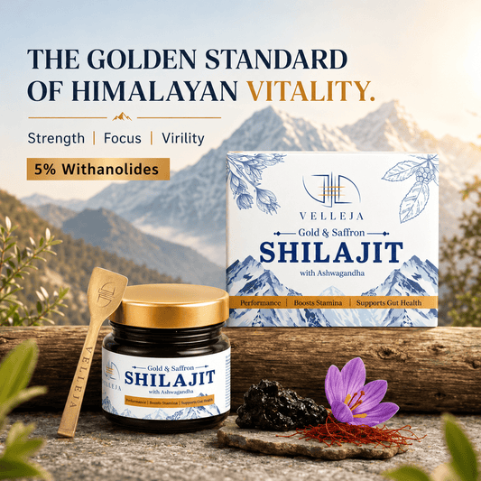 Gold & Saffron Shilajit with Ashwagandha Resin | Natural Support for Energy, Strength & Vitality - Velleja