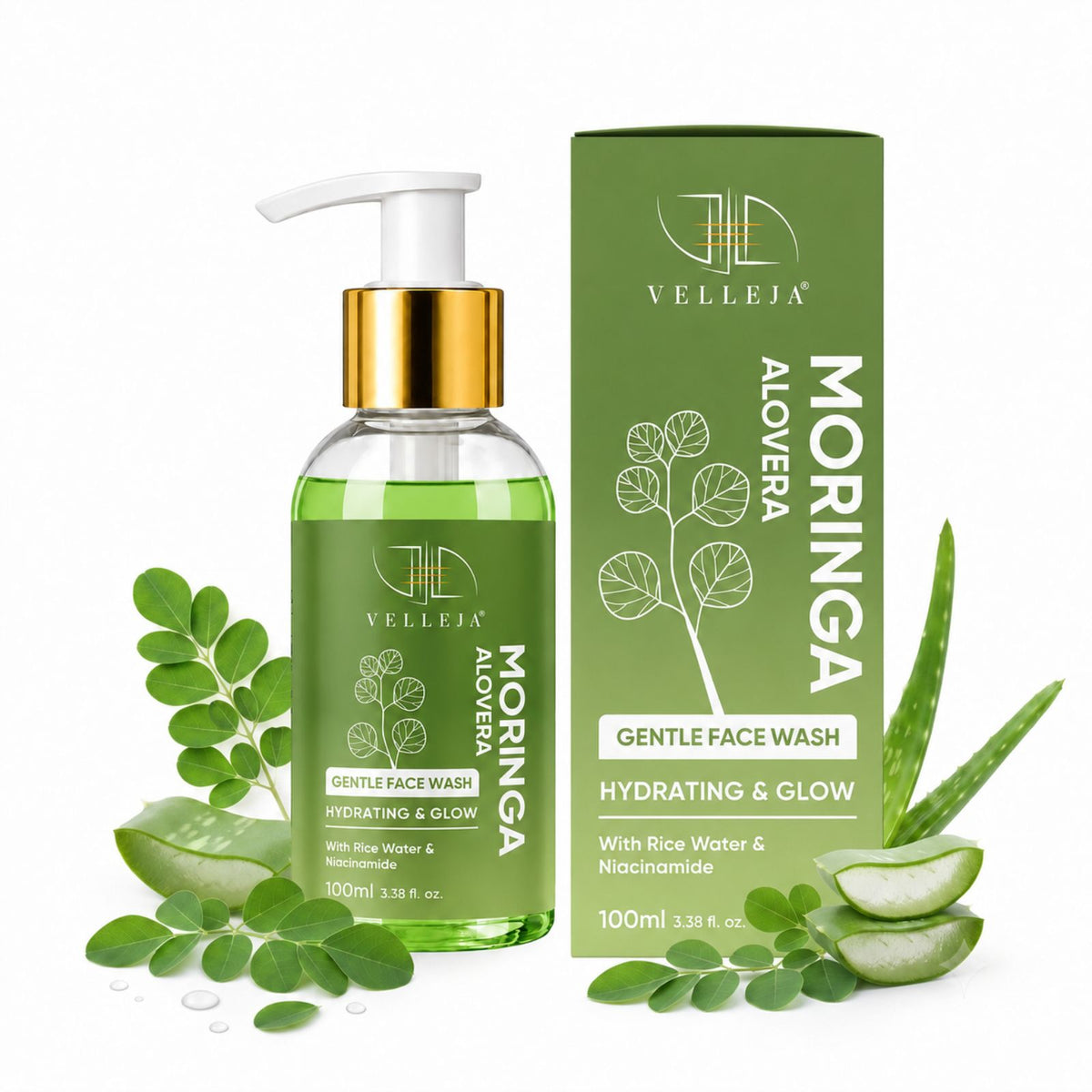 MoringAloe Face Wash | Skin Brightening & Hydrating Ayurvedic Gentle Face Wash - Velleja