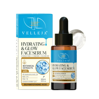 Hyaluronic Acid Hydrating & Glow Face Serum|48-Hour Moisture Lock|Plumping, Firming & Lightweight Serum for Extra Dry Skin - Velleja