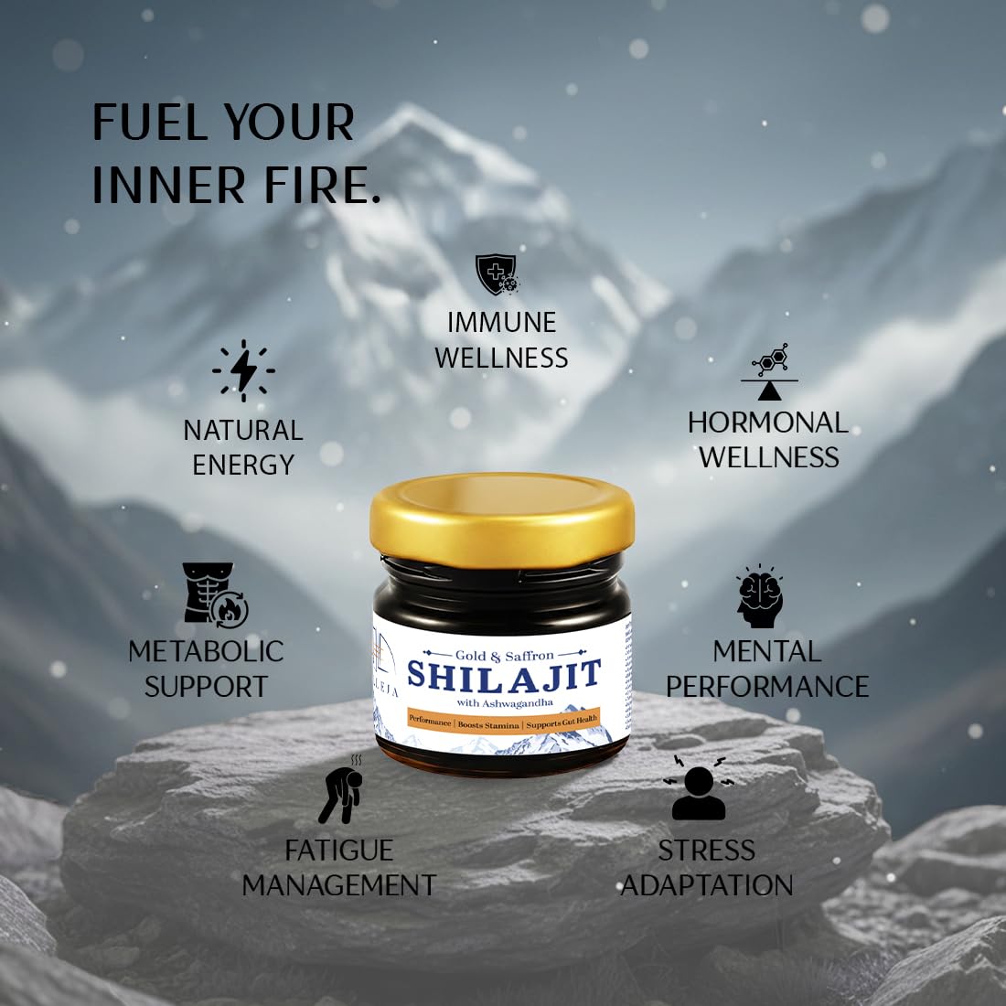 Gold & Saffron Shilajit with Ashwagandha Resin | Natural Support for Energy, Strength & Vitality - Velleja
