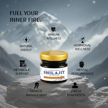 Gold & Saffron Shilajit with Ashwagandha Resin | Natural Support for Energy, Strength & Vitality - Velleja