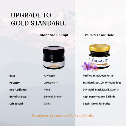 Gold & Saffron Shilajit with Ashwagandha Resin | Natural Support for Energy, Strength & Vitality - Velleja